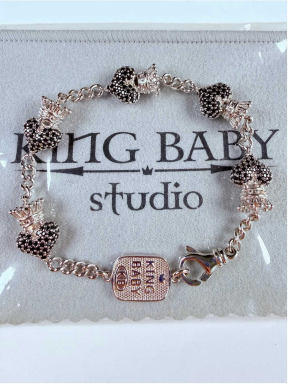 King Baby Studio Black Pave Cubic Zirconia CZ Crowned Heart Bracelet $595